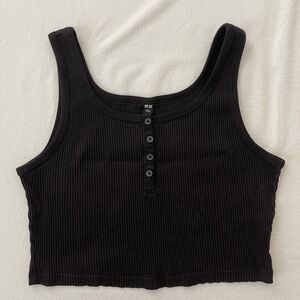 Uniqlo Black Ribbed Crop Tank Top
